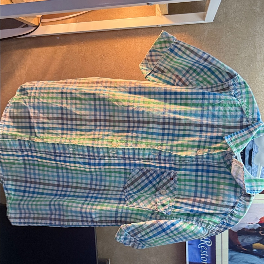 Boys Blue and Green Plaid Tommy Hilfiger Shirt